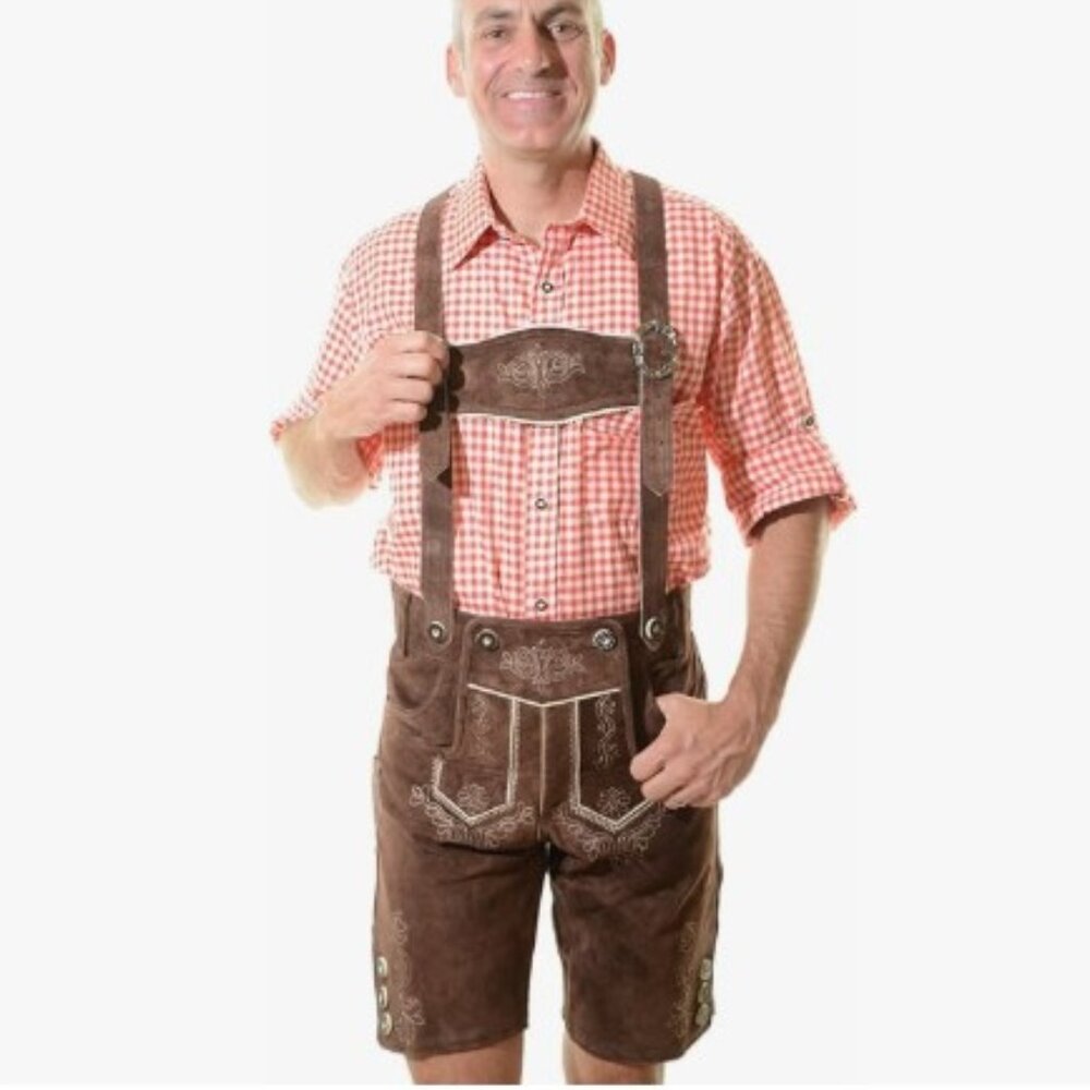 NEW! Bavarian Lederhosen Oktoberfest Antique Rustic Brown - 34 US / 50 EU
